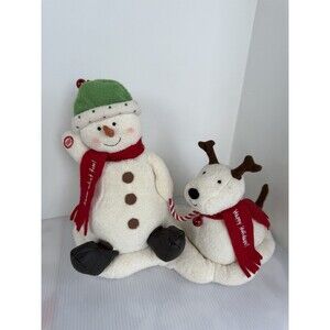 VTG 2004 Hallmark Jingle Pals Animated Musical Snowman Dog Plush Christmas Works